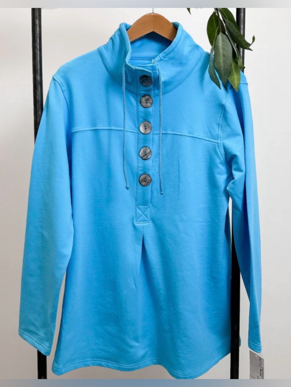 Lulu B Button Up Sweatshirt Top S Blue Cotton Spandex Casual Lightweight Relaxed